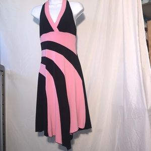 Windsor black and pink large striped halter dress